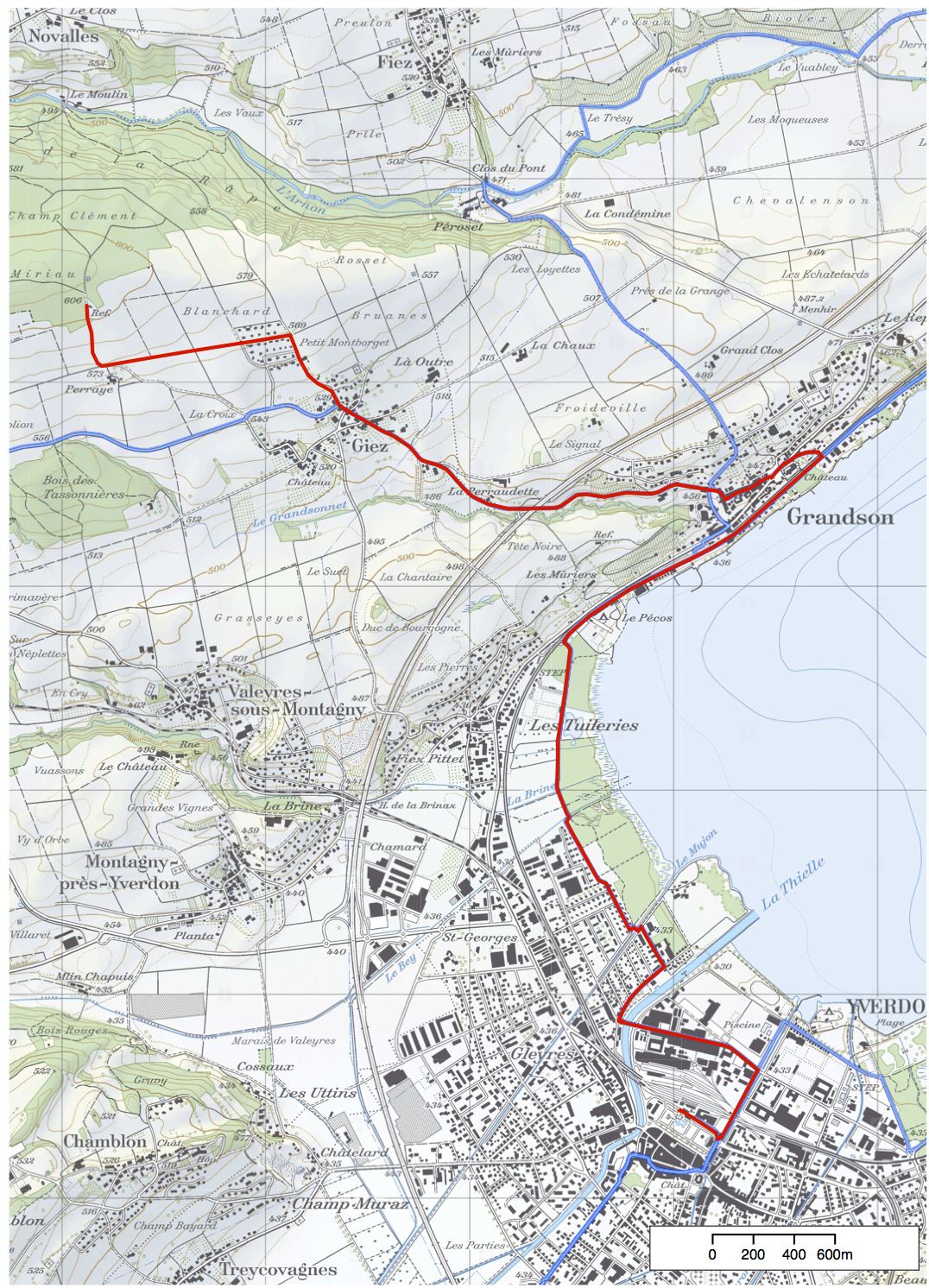 Carte vélo: Yverdon-Giez