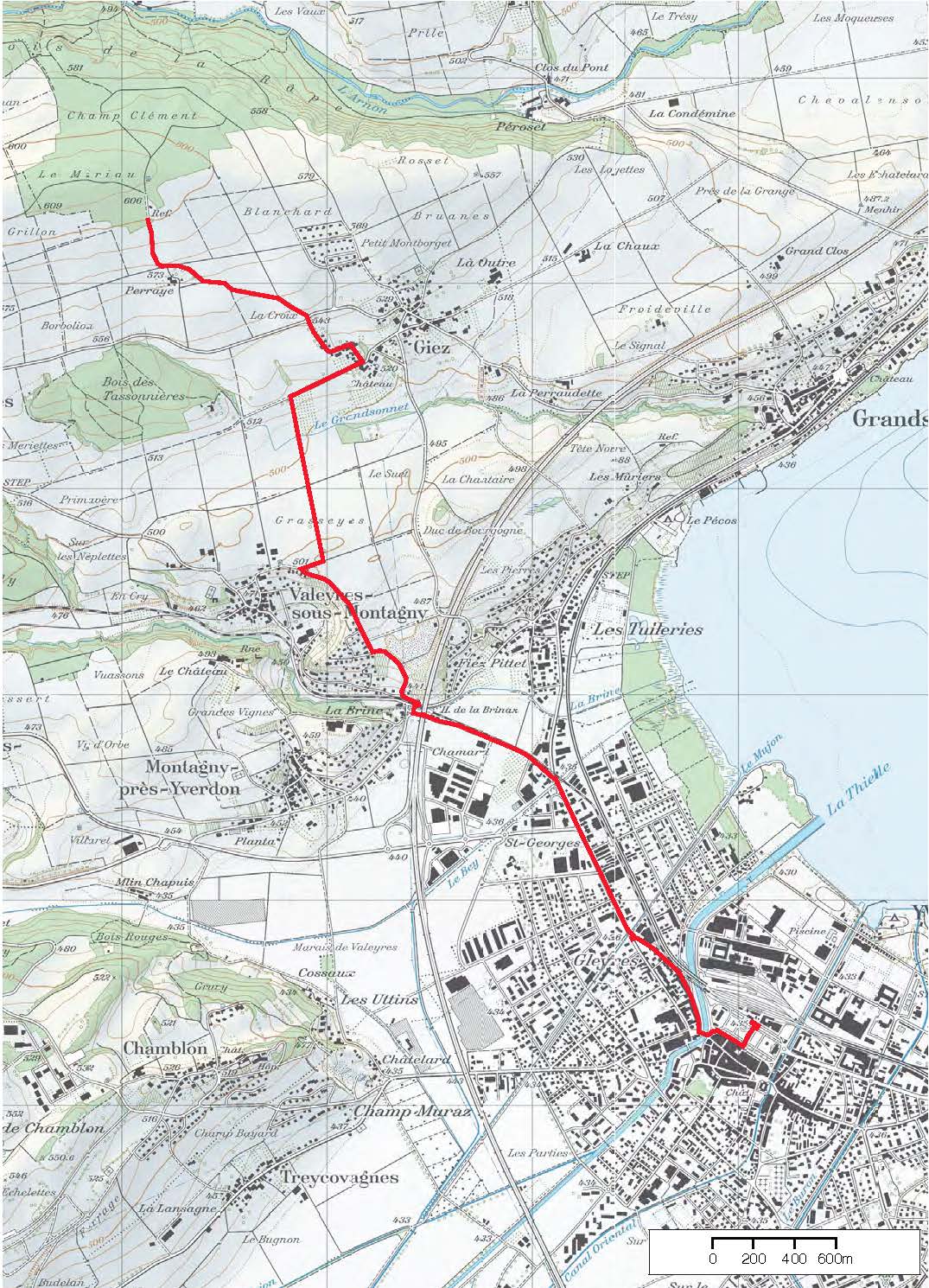Carte vélo: Yverdon-Giez